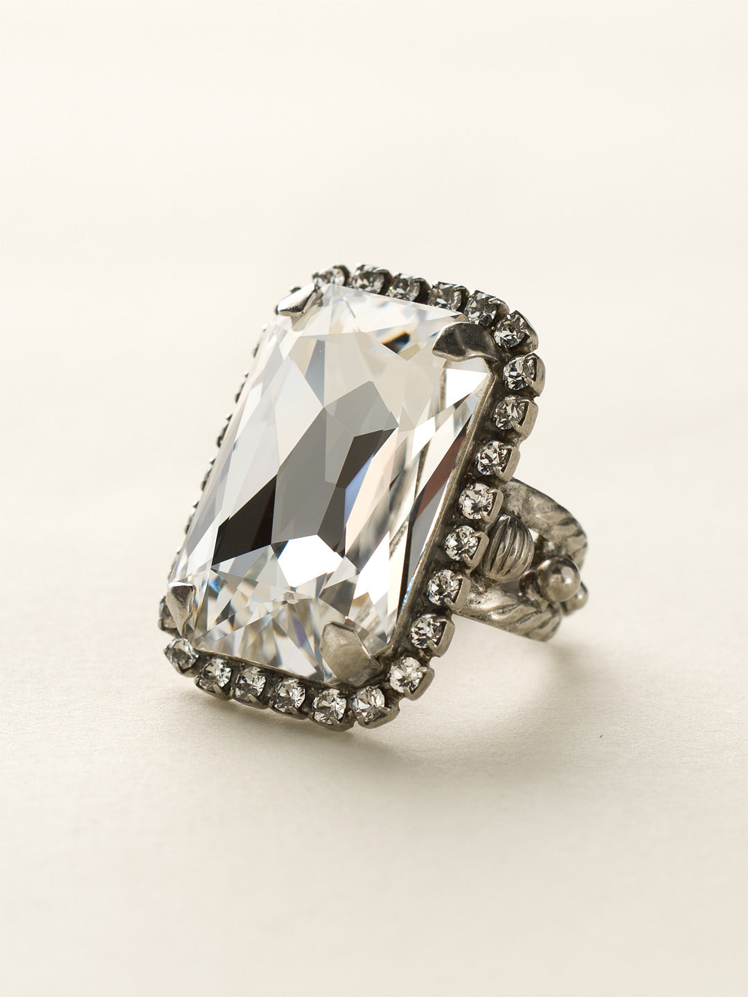 Luxurious Emerald-Cut Cocktail Ring - RBT69ASCRY - <p>Big, bold glamour! The large emerald cut crystal of this cocktail ring will leave all eyes on you! Ring size: 7 (US) From Sorrelli's Crystal collection in our Antique Silver-tone finish.</p>