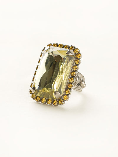 Luxurious Emerald-Cut Cocktail Ring - RBT69ASLMD - <p>Big, bold glamour! The large emerald cut crystal of this cocktail ring will leave all eyes on you! Ring size: 7 (US) From Sorrelli's Lemonade collection in our Antique Silver-tone finish.</p>