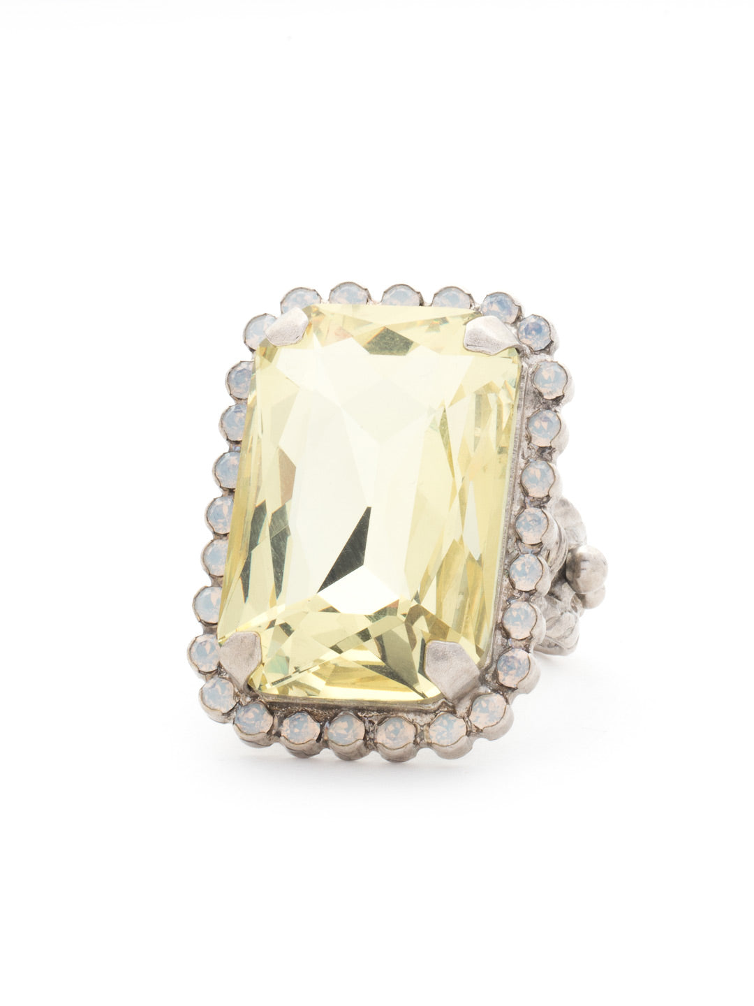 Luxurious Emerald-Cut Cocktail Ring - RBT69ASLZ - <p>Big, bold glamour! The large emerald cut crystal of this cocktail ring will leave all eyes on you! Ring size: 7 (US) From Sorrelli's Lemon Zest collection in our Antique Silver-tone finish.</p>