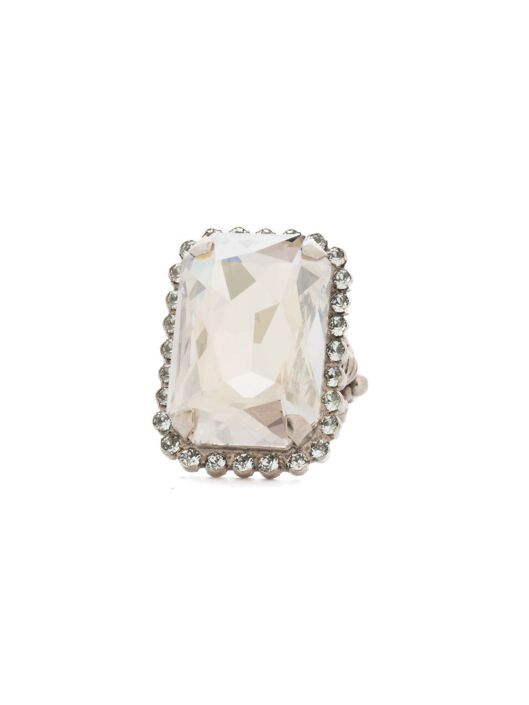 Luxurious Emerald-Cut Cocktail Ring - RBT69ASPEB - <p>Big, bold glamour! The large emerald cut crystal of this cocktail ring will leave all eyes on you! Ring size: 7 (US) From Sorrelli's Pebble Blue collection in our Antique Silver-tone finish.</p>