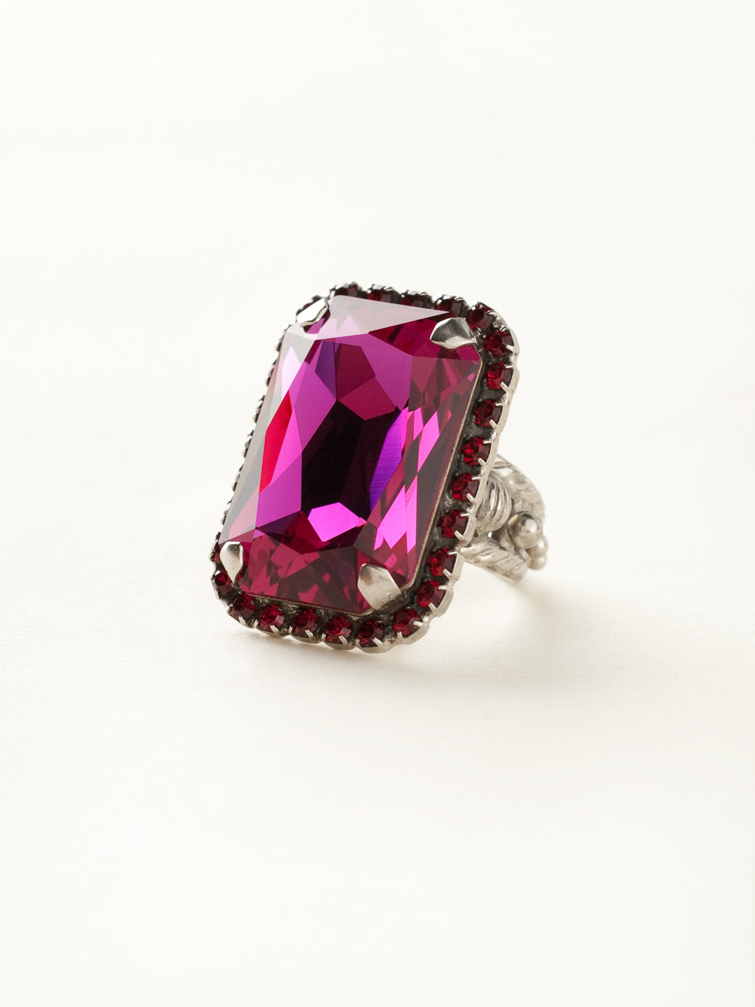 Luxurious Emerald-Cut Cocktail Ring - RBT69ASPR - <p>Big, bold glamour! The large emerald cut crystal of this cocktail ring will leave all eyes on you! Ring size: 7 (US) From Sorrelli's Pink Ruby collection in our Antique Silver-tone finish.</p>