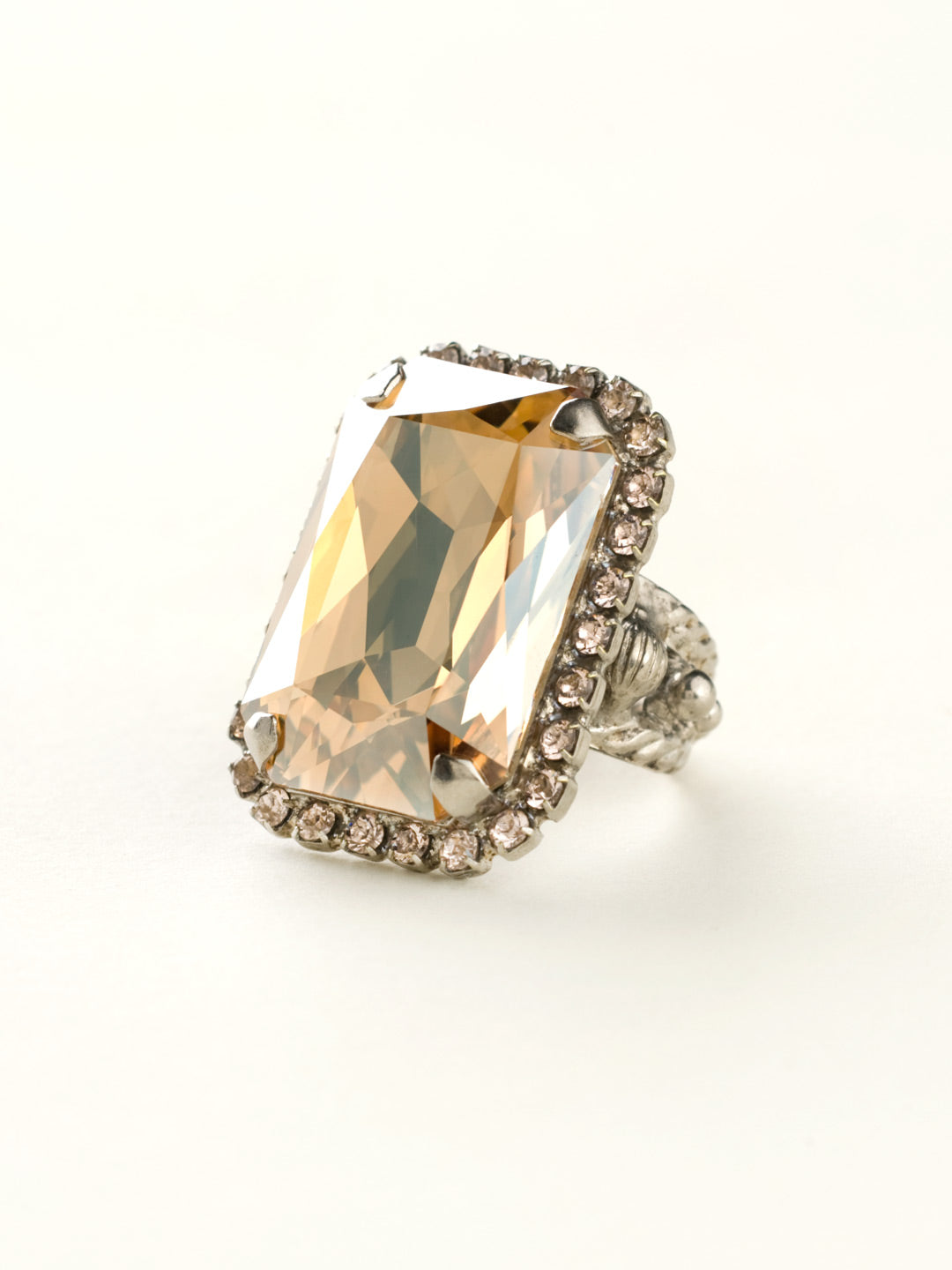 Luxurious Emerald-Cut Cocktail Ring - RBT69ASSBL - <p>Big, bold glamour! The large emerald cut crystal of this cocktail ring will leave all eyes on you! Ring size: 7 (US) From Sorrelli's Satin Blush collection in our Antique Silver-tone finish.</p>