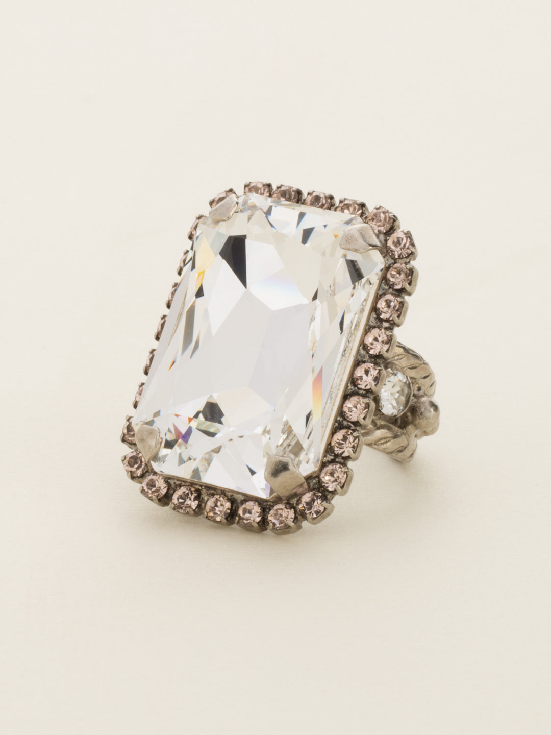 Luxurious Emerald-Cut Cocktail Ring - RBT69ASSNB - <p>Big, bold glamour! The large emerald cut crystal of this cocktail ring will leave all eyes on you! Ring size: 7 (US) From Sorrelli's Snow Bunny collection in our Antique Silver-tone finish.</p>