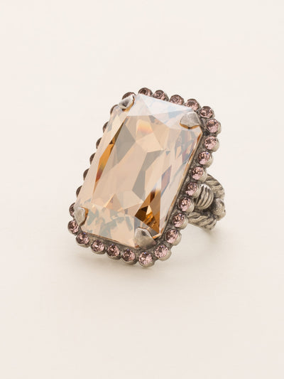 Luxurious Emerald-Cut Cocktail Ring - RBT69ASSND - <p>Big, bold glamour! The large emerald cut crystal of this cocktail ring will leave all eyes on you! Ring size: 7 (US) From Sorrelli's Sand Dune collection in our Antique Silver-tone finish.</p>