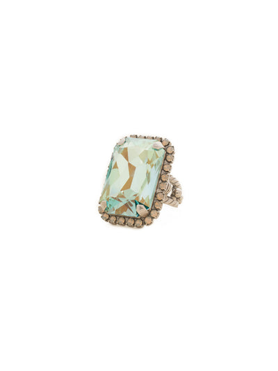 Luxurious Emerald-Cut Cocktail Ring - RBT69ASTT - <p>Big, bold glamour! The large emerald cut crystal of this cocktail ring will leave all eyes on you! Ring size: 7 (US) From Sorrelli's Teal Textile collection in our Antique Silver-tone finish.</p>