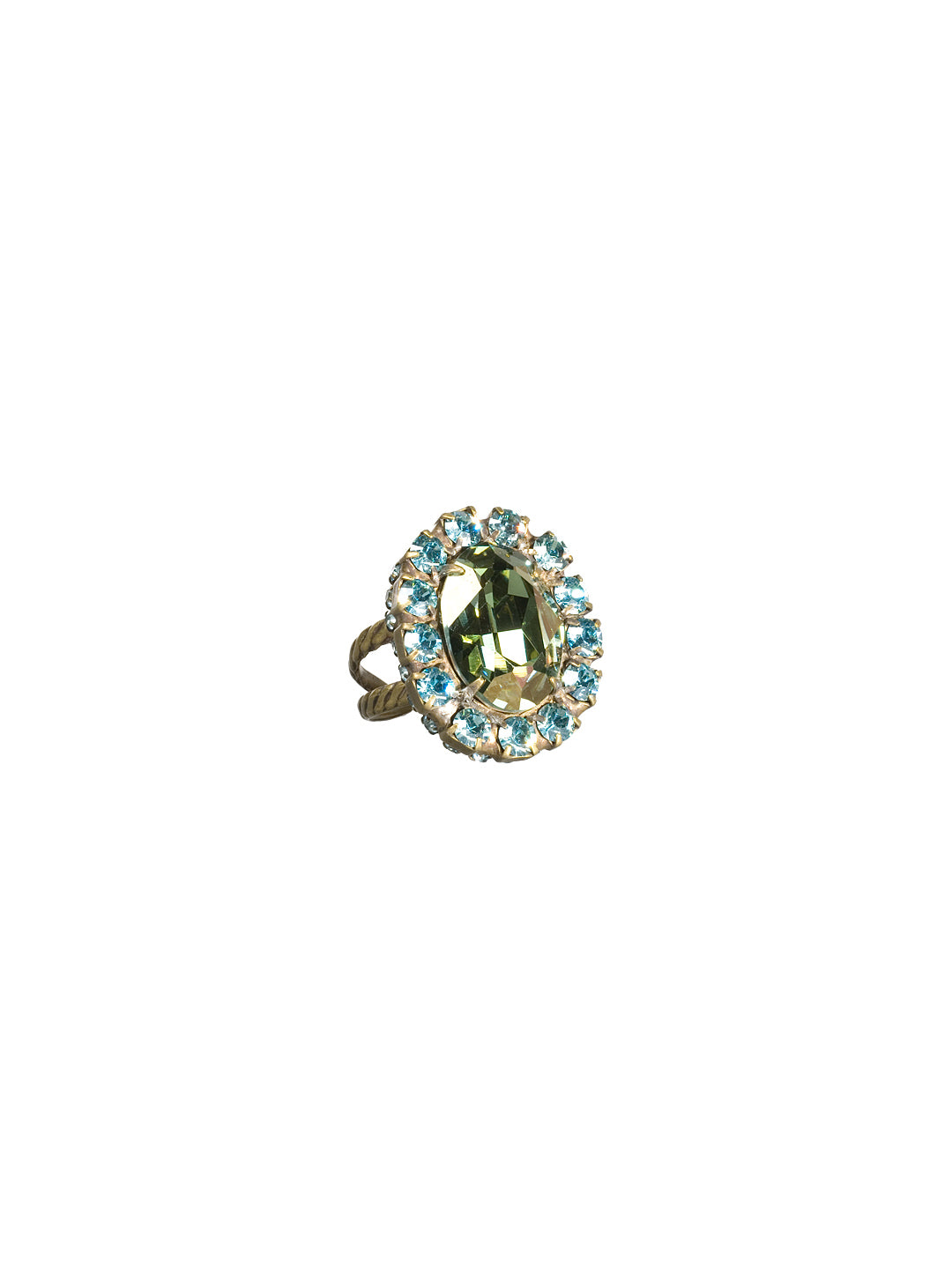 Studded Crystal Oval Cocktail Ring - RBT72AGAQB - <p>cocktail ring Ring size: 7 (US) From Sorrelli's Aqua Bubbles collection in our Antique Gold-tone finish.</p>