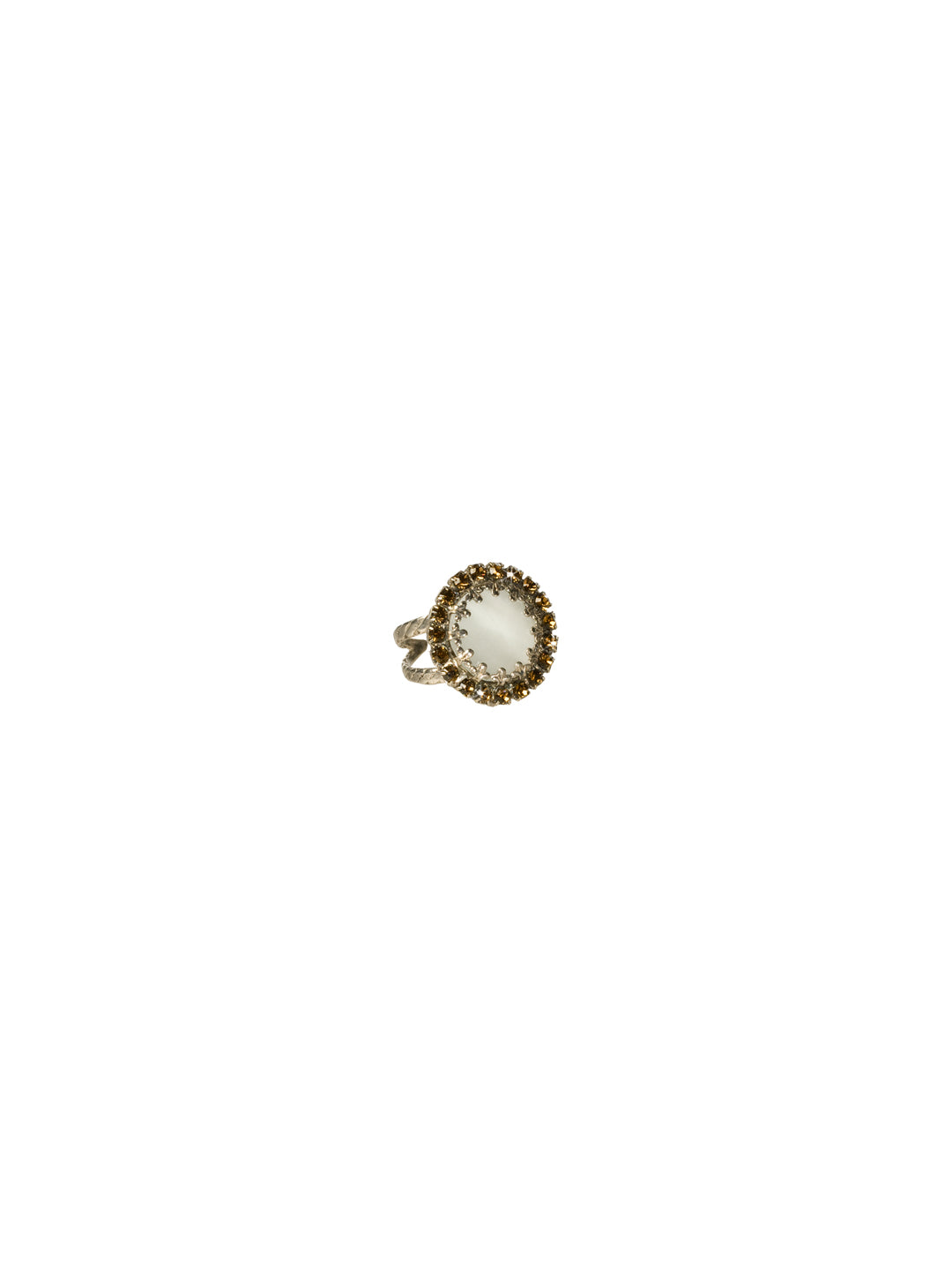 Circular Crystal Edge Accents Cocktail Ring - RBT75ASCOC - <p>Two rows of petite accent crystals highlight a brilliant round-cut crystal in this easy to wear style. Ring size: 7 (US) From Sorrelli's Coconut collection in our Antique Silver-tone finish.</p>