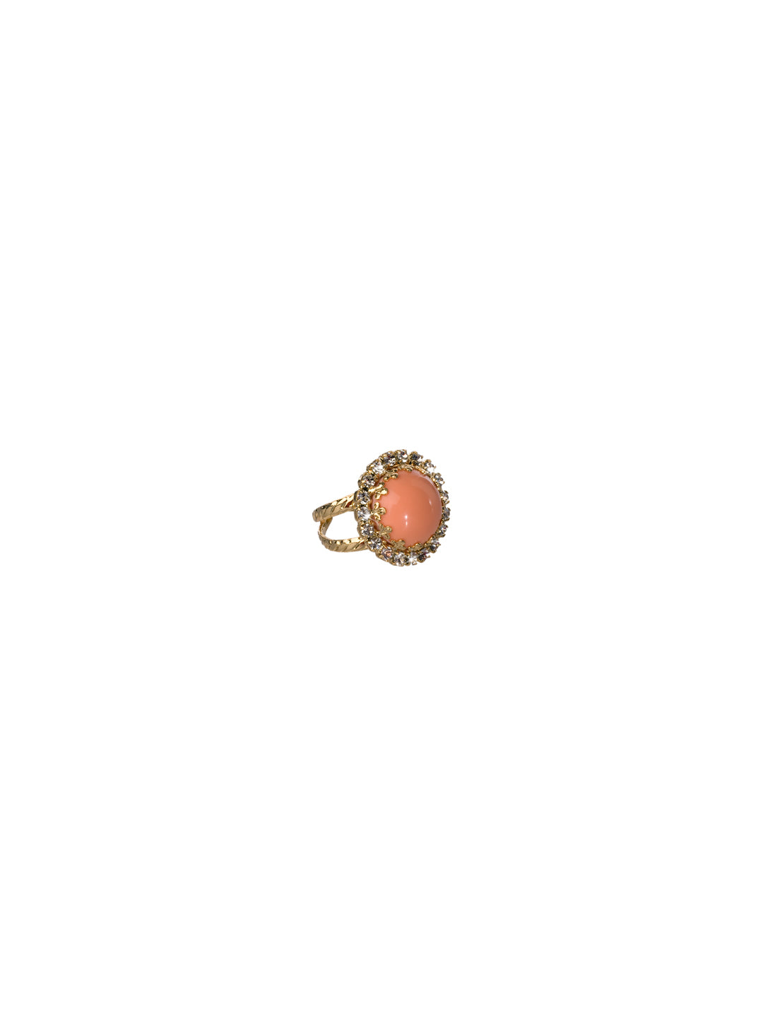 Circular Crystal Edge Accents Cocktail Ring - RBT75BGCOR - <p>Two rows of petite accent crystals highlight a brilliant round-cut crystal in this easy to wear style. Ring size: 7 (US) From Sorrelli's Coral Reef collection in our Bright Gold-tone finish.</p>