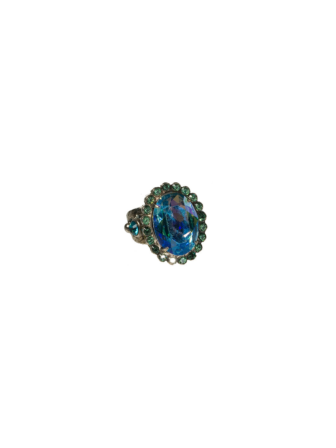 Oval Crystal Cocktail Ring - RBT77ASOC - <p>A bold gorgeous round crystal cocktail ring will have all eyes on you! Ring size: 7 (US) From Sorrelli's Ocean collection in our Antique Silver-tone finish.</p>