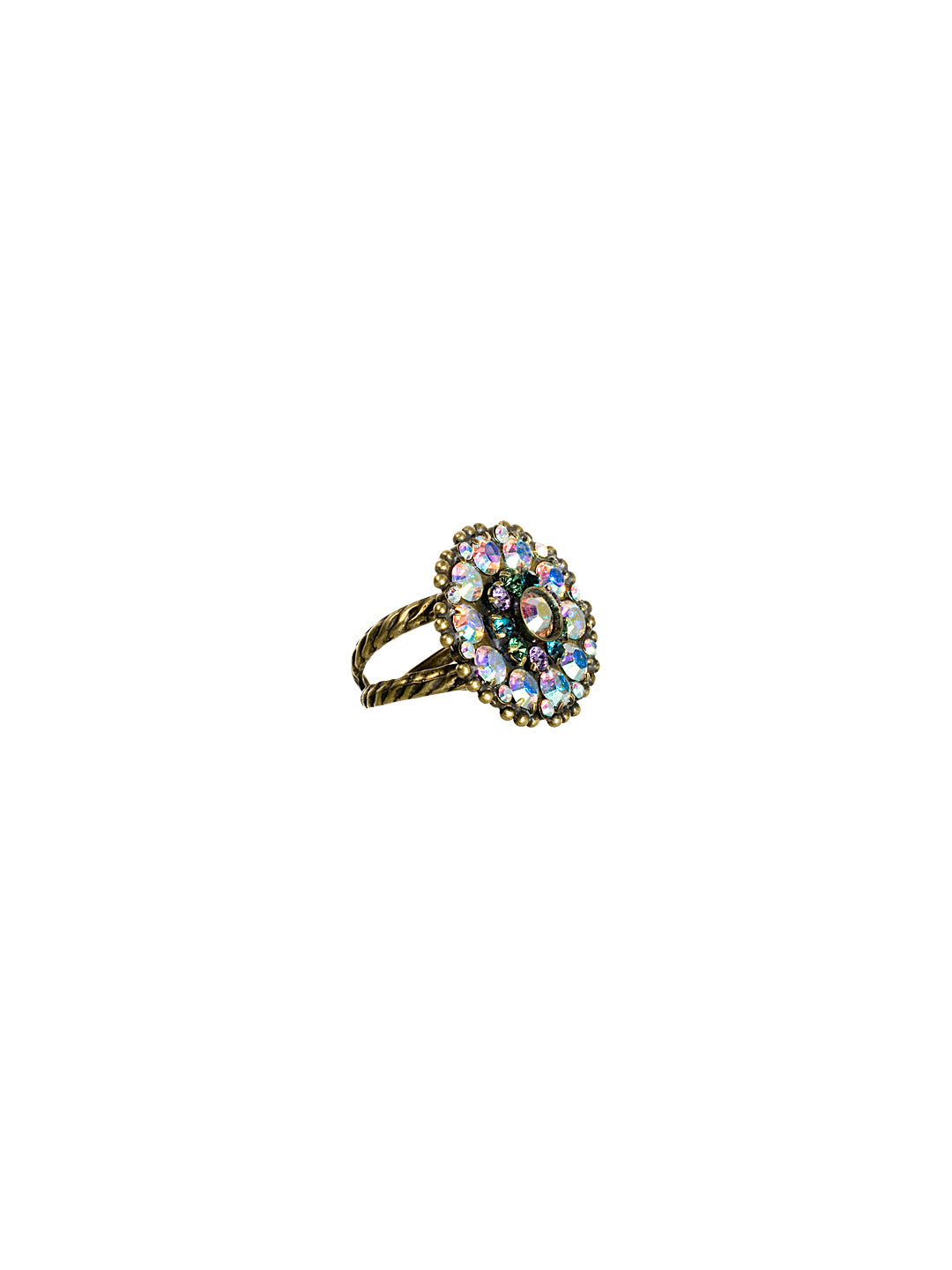 Charming Crystal Bloom Cocktail Ring - RBT78AGSMI - <p>Charming clusters of crystals in a subtle floral design make this ring a stand-out Ring size: 7 (US) From Sorrelli's Smitten collection in our Antique Gold-tone finish.</p>