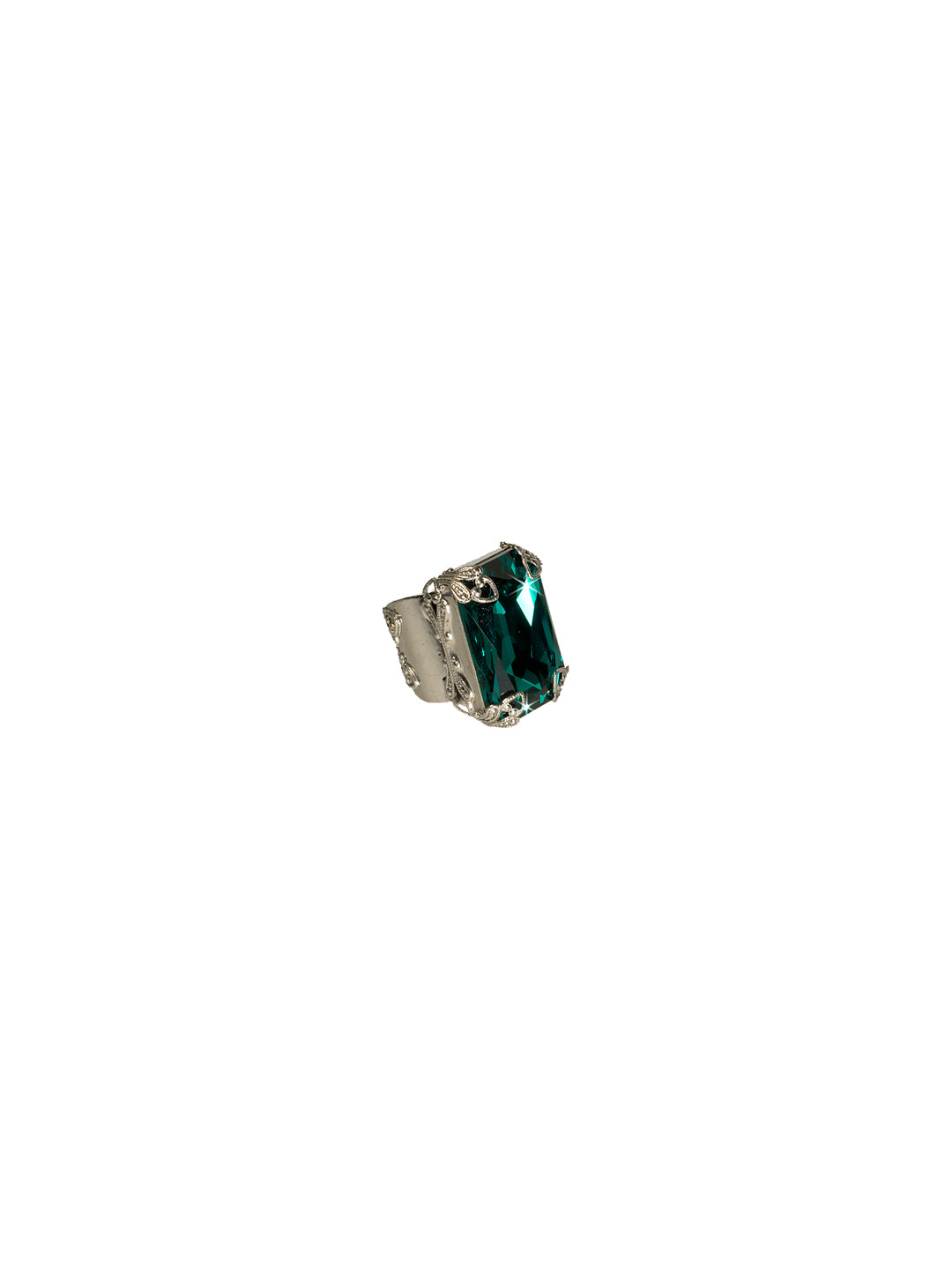 Large Emerald Cut Crystal Ring - RCF2ASEMC - <p>This large cocktail ring highlights an emerald cut crystal with a setting that features ornate corner details. From Sorrelli's Emerald City collection in our Antique Silver-tone finish.</p>