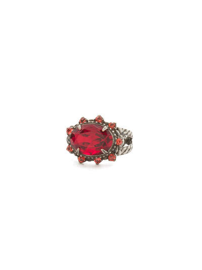 Crystal Ellipse Cocktail Ring - RCK14ASRRU - <p>Total eclipse of our hearts! This breathtaking ring features an oval center stone surrounded by smaller crystals, creating out of this world sparkle. Ring size: 7 (US) From Sorrelli's Red Ruby collection in our Antique Silver-tone finish.</p>