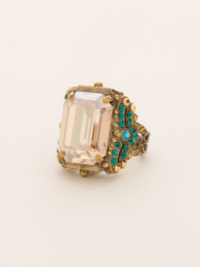 Snowflake Cocktail Ring - RCK2AGWFN - <p>All around glitz and glam! This ornate cocktail ring gleams at every angle. With its elegant cushion-cut octagon crystal, you're sure to attract the eyes of many. Ring size: 7 (US) From Sorrelli's Wild Fern collection in our Antique Gold-tone finish.</p>