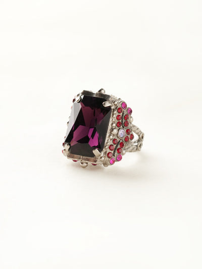 Snowflake Cocktail Ring - RCK2ASPR - <p>All around glitz and glam! This ornate cocktail ring gleams at every angle. With its elegant cushion-cut octagon crystal, you're sure to attract the eyes of many. Ring size: 7 (US) From Sorrelli's Pink Ruby collection in our Antique Silver-tone finish.</p>