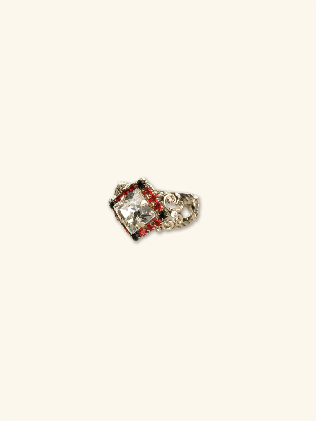 Perfectly Pointed Cocktail Ring - RCP9ASGDAR - <p>This ring is a must-have for any fashionista. The accents on the band work perfectly with the cleanly placed and stunning stones. Ring size: 7 (US) From Sorrelli's Game Day Red collection in our Antique Silver-tone finish.</p>