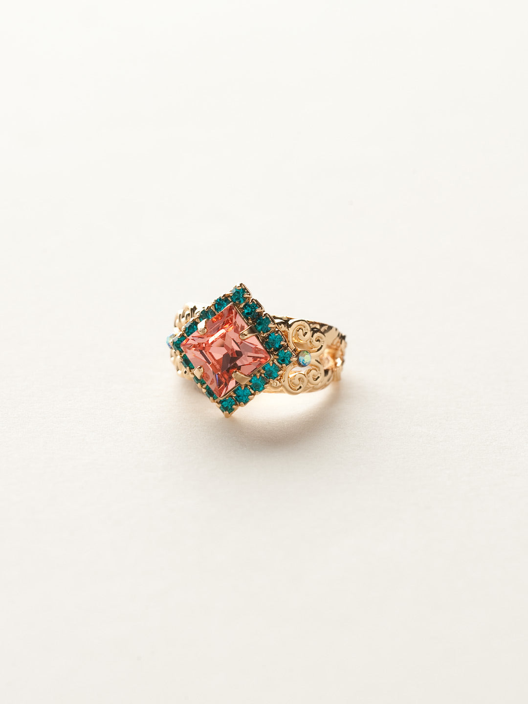 Perfectly Pointed Cocktail Ring - RCP9BGCCO - <p>This ring is a must-have for any fashionista. The accents on the band work perfectly with the cleanly placed and stunning stones. Ring size: 7 (US) From Sorrelli's Caribbean Coral collection in our Bright Gold-tone finish.</p>