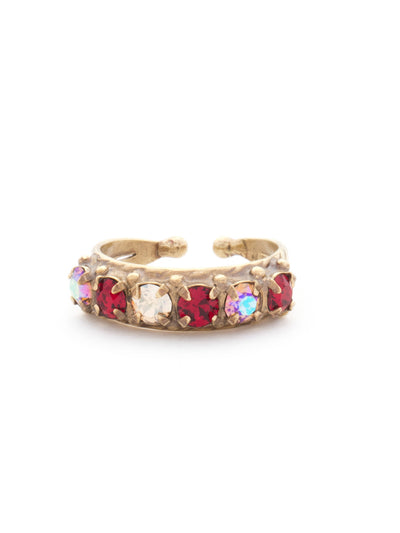 Slim Crystal Cocktail Ring - RCR111AGGGA - <p>Small round stones align in a slim ring that is perfect for stacking and layering with others! Wear one or wear some, you can never have too much sparkle! Ring size: 7 (US) From Sorrelli's Go Garnet collection in our Antique Gold-tone finish.</p>