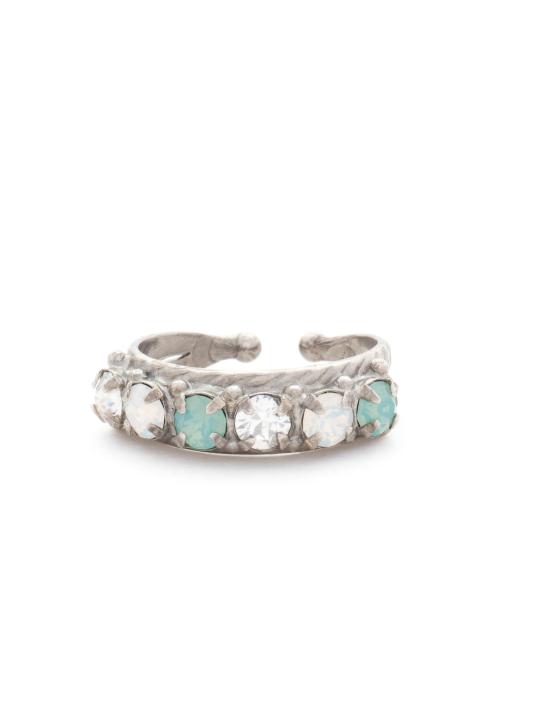 Slim Crystal Cocktail Ring - RCR111ASAES - <p>Small round stones align in a slim ring that is perfect for stacking and layering with others! Wear one or wear some, you can never have too much sparkle! Ring size: 7 (US) From Sorrelli's Aegean Sea collection in our Antique Silver-tone finish.</p>