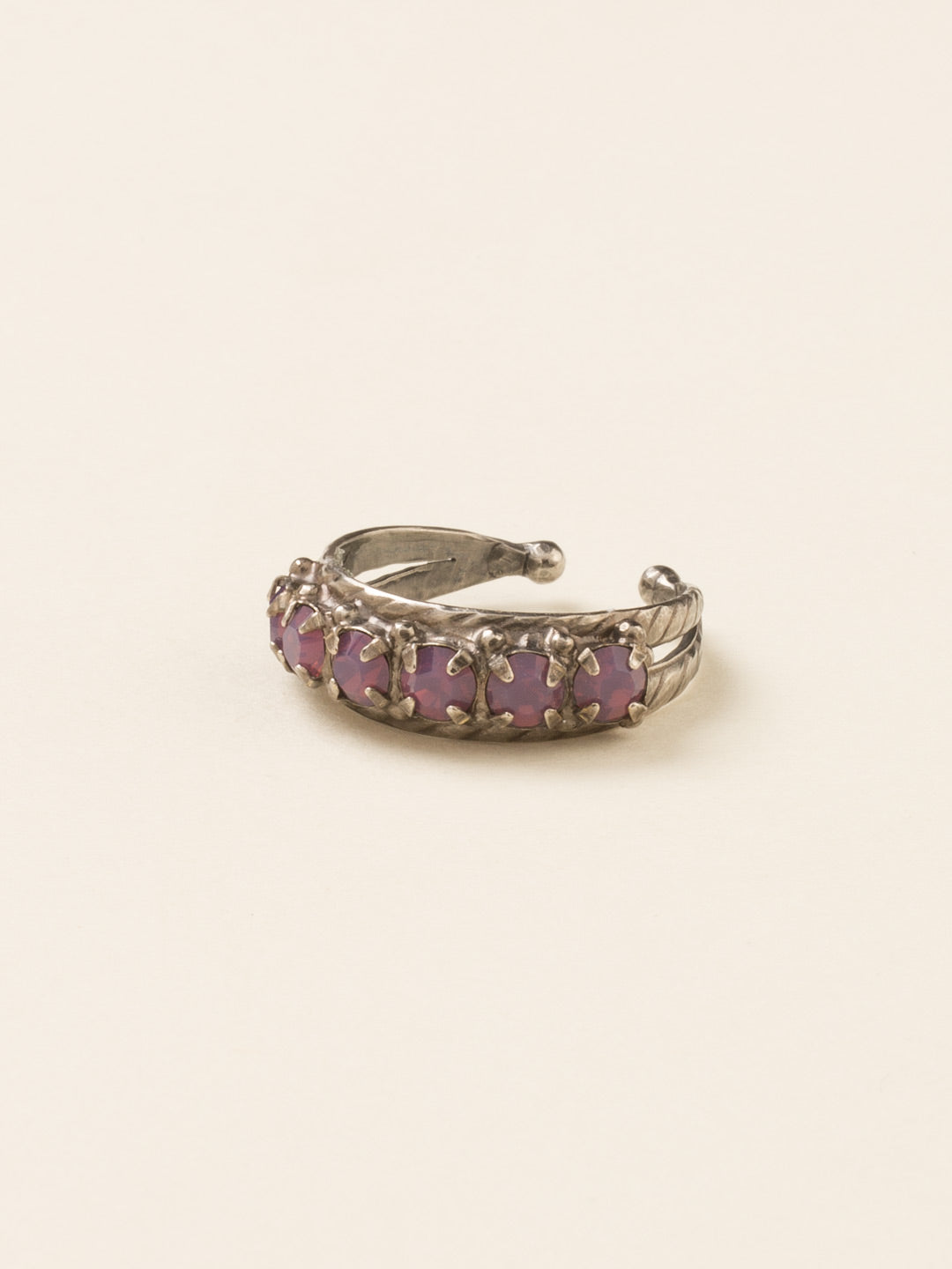 Slim Crystal Cocktail Ring - RCR111ASAFV - <p>Small round stones align in a slim ring that is perfect for stacking and layering with others! Wear one or wear some, you can never have too much sparkle! Ring size: 7 (US) From Sorrelli's African Violet collection in our Antique Silver-tone finish.</p>