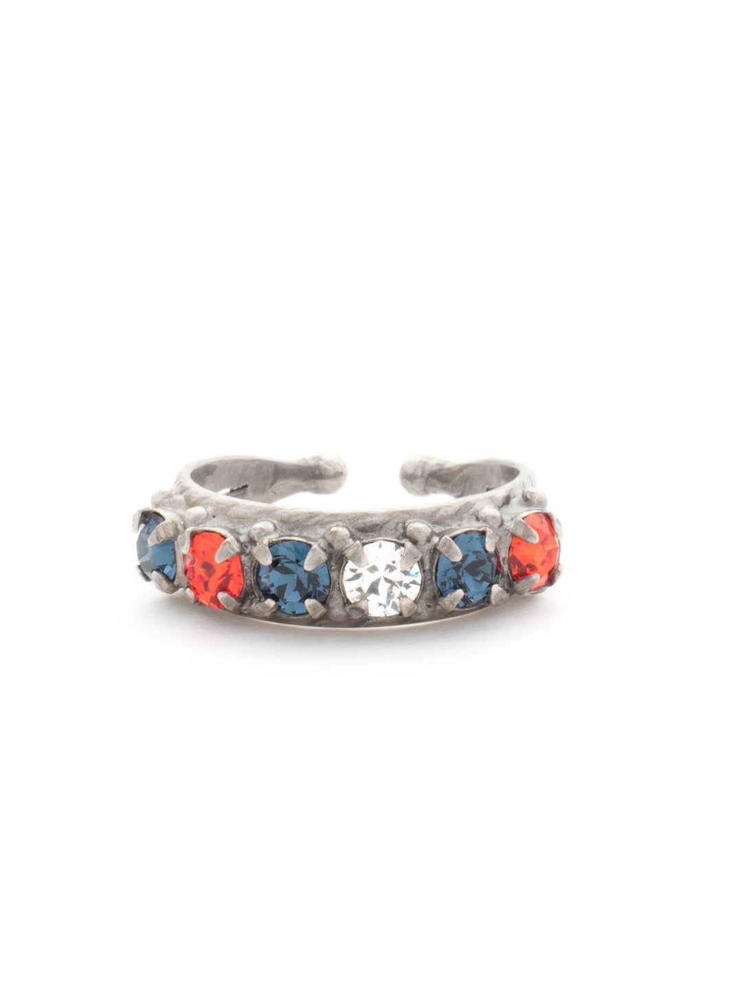 Slim Crystal Cocktail Ring - RCR111ASBTB - <p>Small round stones align in a slim ring that is perfect for stacking and layering with others! Wear one or wear some, you can never have too much sparkle! Ring size: 7 (US) From Sorrelli's Battle Blue collection in our Antique Silver-tone finish.</p>