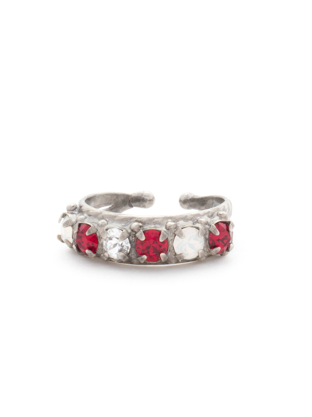 Slim Crystal Cocktail Ring - RCR111ASCP - <p>Small round stones align in a slim ring that is perfect for stacking and layering with others! Wear one or wear some, you can never have too much sparkle! Ring size: 7 (US) From Sorrelli's Crimson Pride collection in our Antique Silver-tone finish.</p>