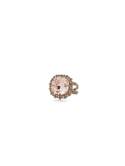 Cushion-Cut Cocktail Ring - RCR112AGAP - <p>Simply elegant! This classic ring features a central faceted cushion-cut crystal encircled by a row of small round gemstones. Ring size: 7 (US) From Sorrelli's Apricot Agate collection in our Antique Gold-tone finish.</p>