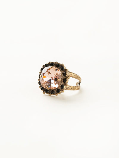 Cushion-Cut Cocktail Ring - RCR112AGBF - <p>Simply elegant! This classic ring features a central faceted cushion-cut crystal encircled by a row of small round gemstones. Ring size: 7 (US) From Sorrelli's Black Fringe collection in our Antique Gold-tone finish.</p>