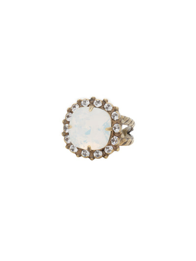 Cushion-Cut Cocktail Ring - RCR112AGPLU - <p>Simply elegant! This classic ring features a central faceted cushion-cut crystal encircled by a row of small round gemstones. Ring size: 7 (US) From Sorrelli's Pearl Luster collection in our Antique Gold-tone finish.</p>