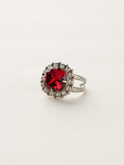 Cushion-Cut Cocktail Ring - RCR112ASCP - <p>Simply elegant! This classic ring features a central faceted cushion-cut crystal encircled by a row of small round gemstones. Ring size: 7 (US) From Sorrelli's Crimson Pride collection in our Antique Silver-tone finish.</p>