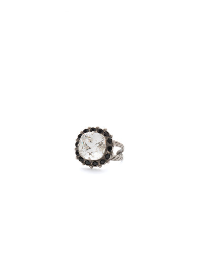 Cushion-Cut Cocktail Ring - RCR112ASMMO - <p>Simply elegant! This classic ring features a central faceted cushion-cut crystal encircled by a row of small round gemstones. Ring size: 7 (US) From Sorrelli's Midnight Moon collection in our Antique Silver-tone finish.</p>