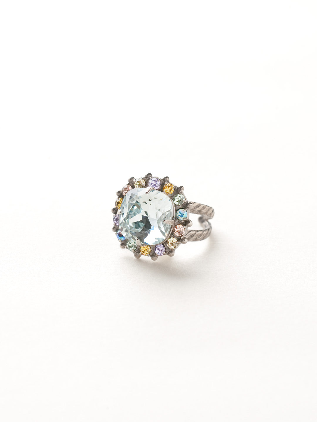 Cushion-Cut Cocktail Ring - RCR112ASRW - <p>Simply elegant! This classic ring features a central faceted cushion-cut crystal encircled by a row of small round gemstones. Ring size: 7 (US) From Sorrelli's Running Water collection in our Antique Silver-tone finish.</p>