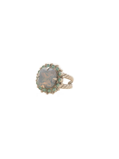 Cushion-Cut Cocktail Ring - RCR112ASTT - <p>Simply elegant! This classic ring features a central faceted cushion-cut crystal encircled by a row of small round gemstones. Ring size: 7 (US) From Sorrelli's Teal Textile collection in our Antique Silver-tone finish.</p>