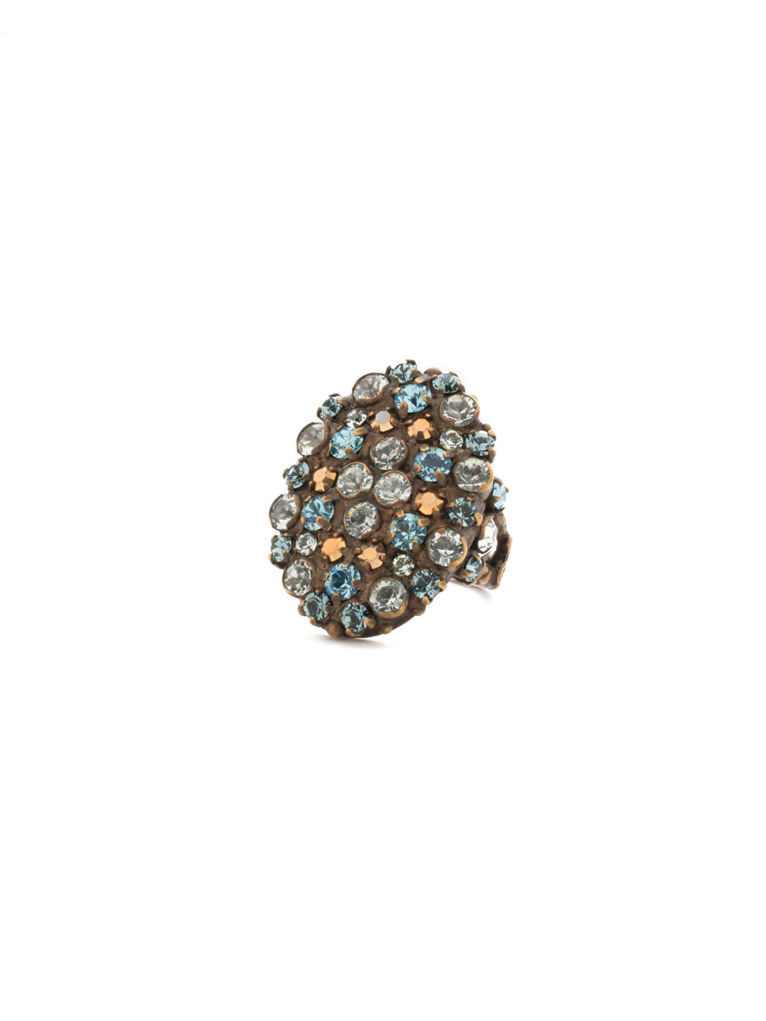 Intricate Crystal Cluster Cocktail Ring - RCR21AGAFG - <p>A cluster of crystals on an oversized oval ring is just the touch of fun you need for a night out! Ring size: 7 (US) From Sorrelli's Afterglow collection in our Antique Gold-tone finish.</p>