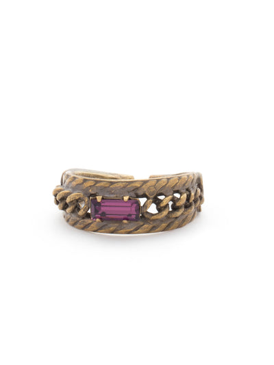 Petite Braided Baguette Cocktail Ring - RCT28AGAUS - <p>This stackable ring features a petite baguette crystal set between two braided bands, which is further accented by delicate, metal chain. Ring size: 7 (US) From Sorrelli's Aurora Sky collection in our Antique Gold-tone finish.</p>