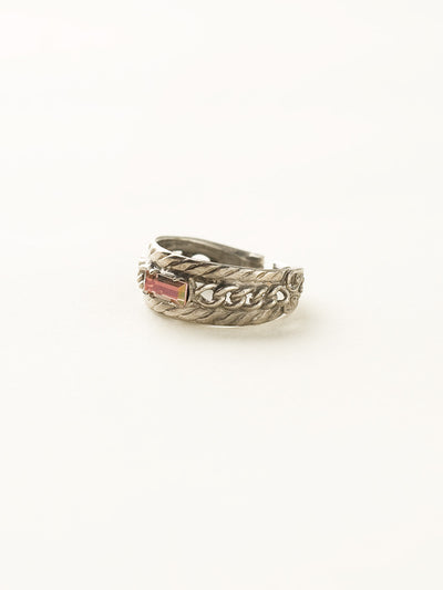 Petite Braided Baguette Cocktail Ring - RCT28ASCRM - <p>This stackable ring features a petite baguette crystal set between two braided bands, which is further accented by delicate, metal chain. Ring size: 7 (US) From Sorrelli's Crystal Moss collection in our Antique Silver-tone finish.</p>