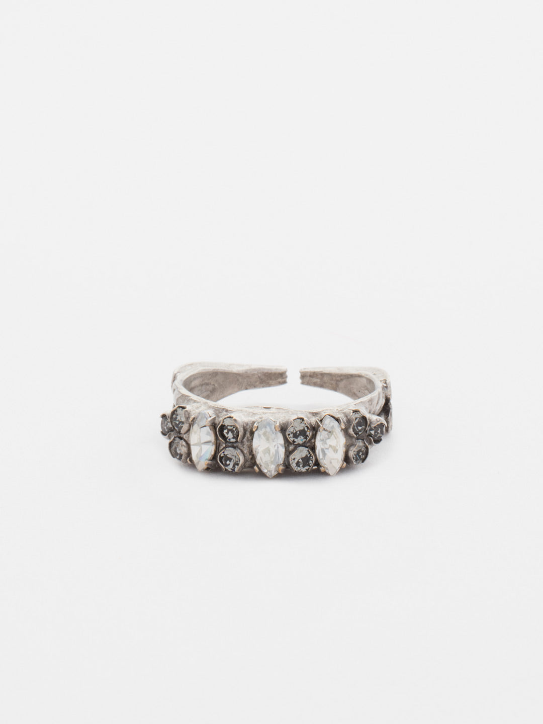 Petite Stackable Navette Crystal Cocktail Ring - RCT30ASCRO - <p>Alternating navette and round crystals give this petite stackable big sparkle! Ring size: 7 (US) From Sorrelli's Crystal Rock collection in our Antique Silver-tone finish.</p>