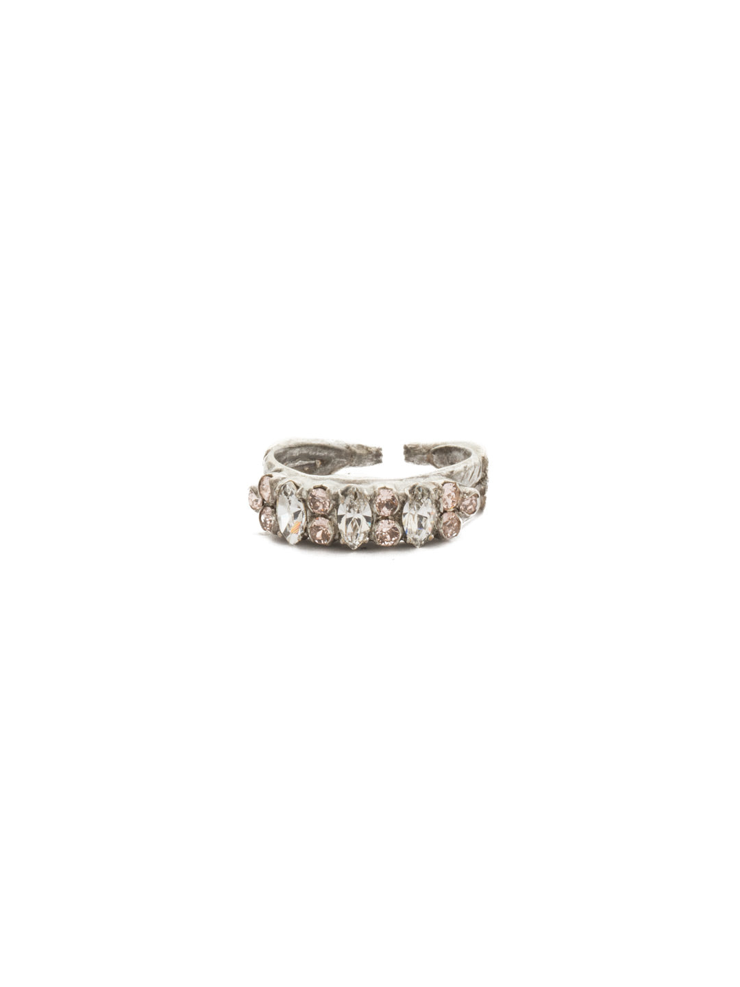 Petite Stackable Navette Crystal Cocktail Ring - RCT30ASSNB - <p>Alternating navette and round crystals give this petite stackable big sparkle! Ring size: 7 (US) From Sorrelli's Snow Bunny collection in our Antique Silver-tone finish.</p>