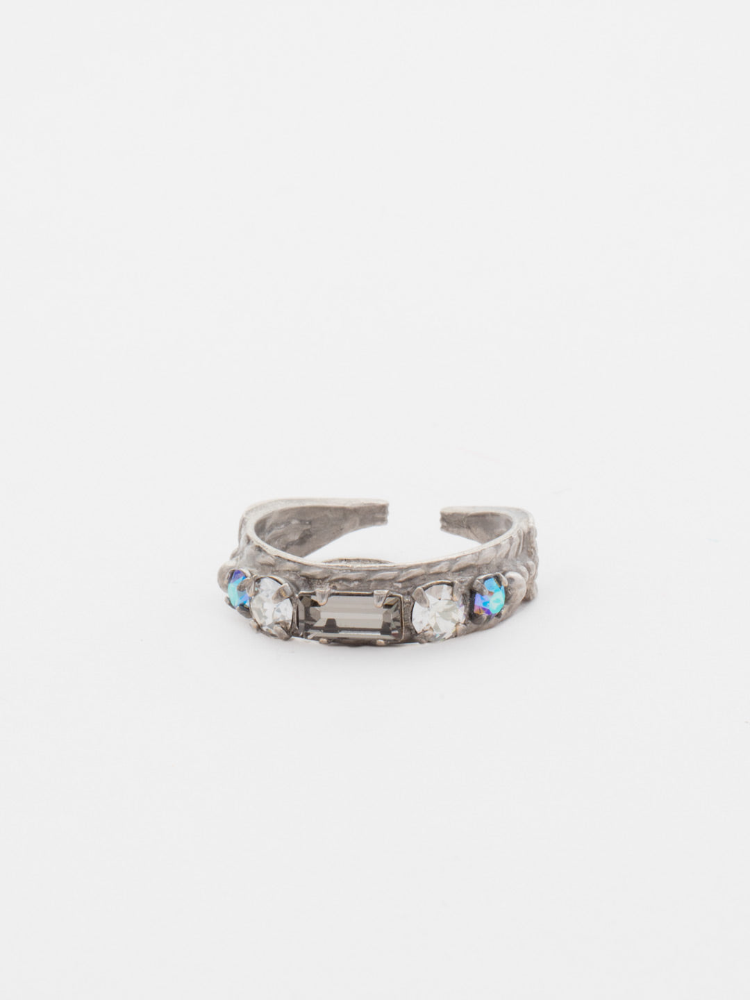 Petite Stackable Baguette Crystal Cocktail Ring - RCT3ASCRO - <p>A baguette crystal is the center piece of this petite stackable ring. Wear this ring alone for a touch of sparkle, or pair it with our other petite stackables to a create a modern, stacked look. Ring size: 7 (US) From Sorrelli's Crystal Rock collection in our Antique Silver-tone finish.</p>