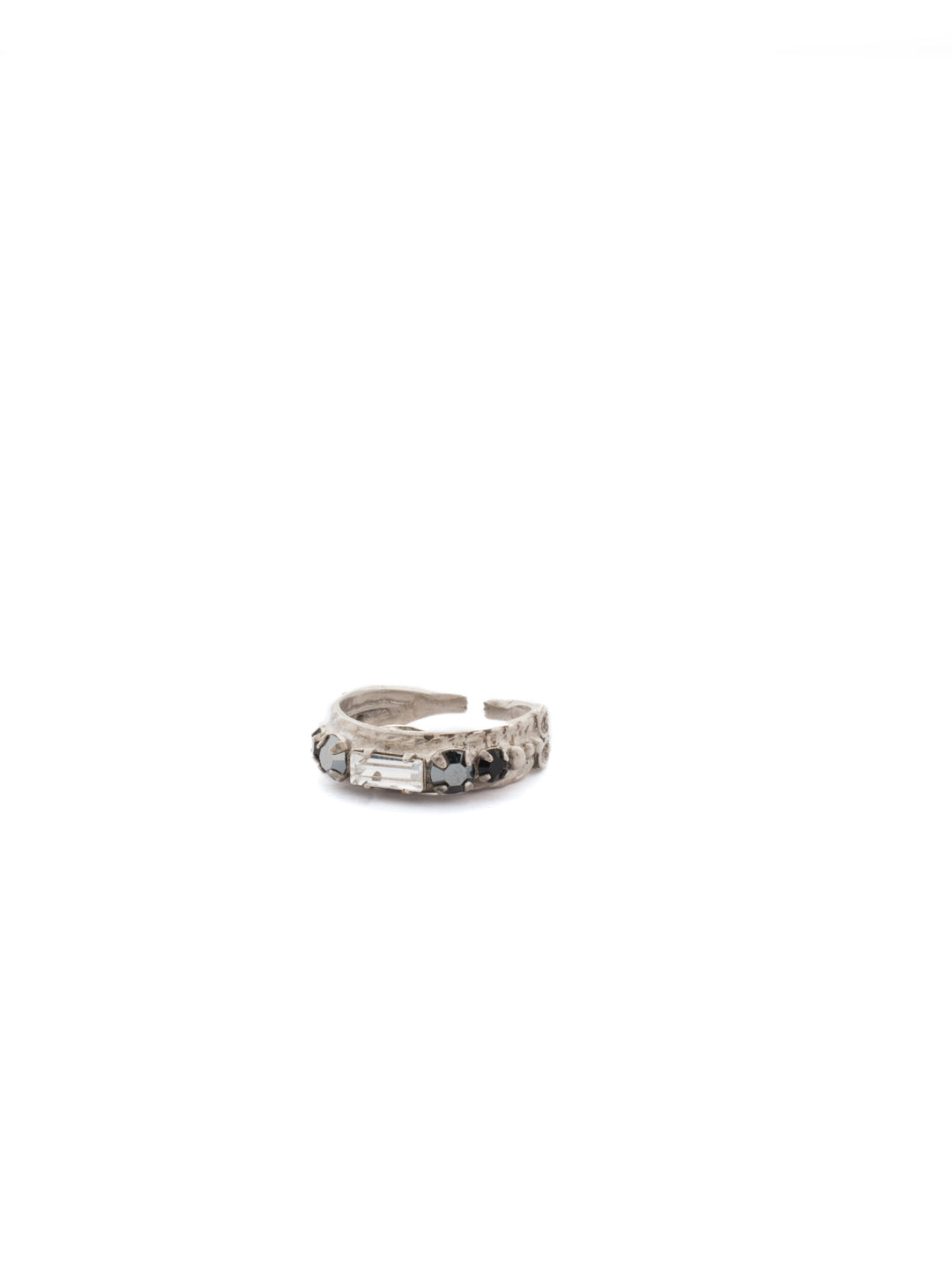 Petite Stackable Baguette Crystal Cocktail Ring - RCT3ASMMO - <p>A baguette crystal is the center piece of this petite stackable ring. Wear this ring alone for a touch of sparkle, or pair it with our other petite stackables to a create a modern, stacked look. Ring size: 7 (US) From Sorrelli's Midnight Moon collection in our Antique Silver-tone finish.</p>