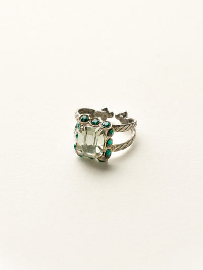 Emerald Frame Crystal Cocktail Ring - RCW52ASVR - <p>Picturesque beauty! This ring features a singular emerald cut crystal center surrounded by rows of round gems in an antique inspired setting. Ring size: 7 (US) From Sorrelli's Viridescence collection in our Antique Silver-tone finish.</p>