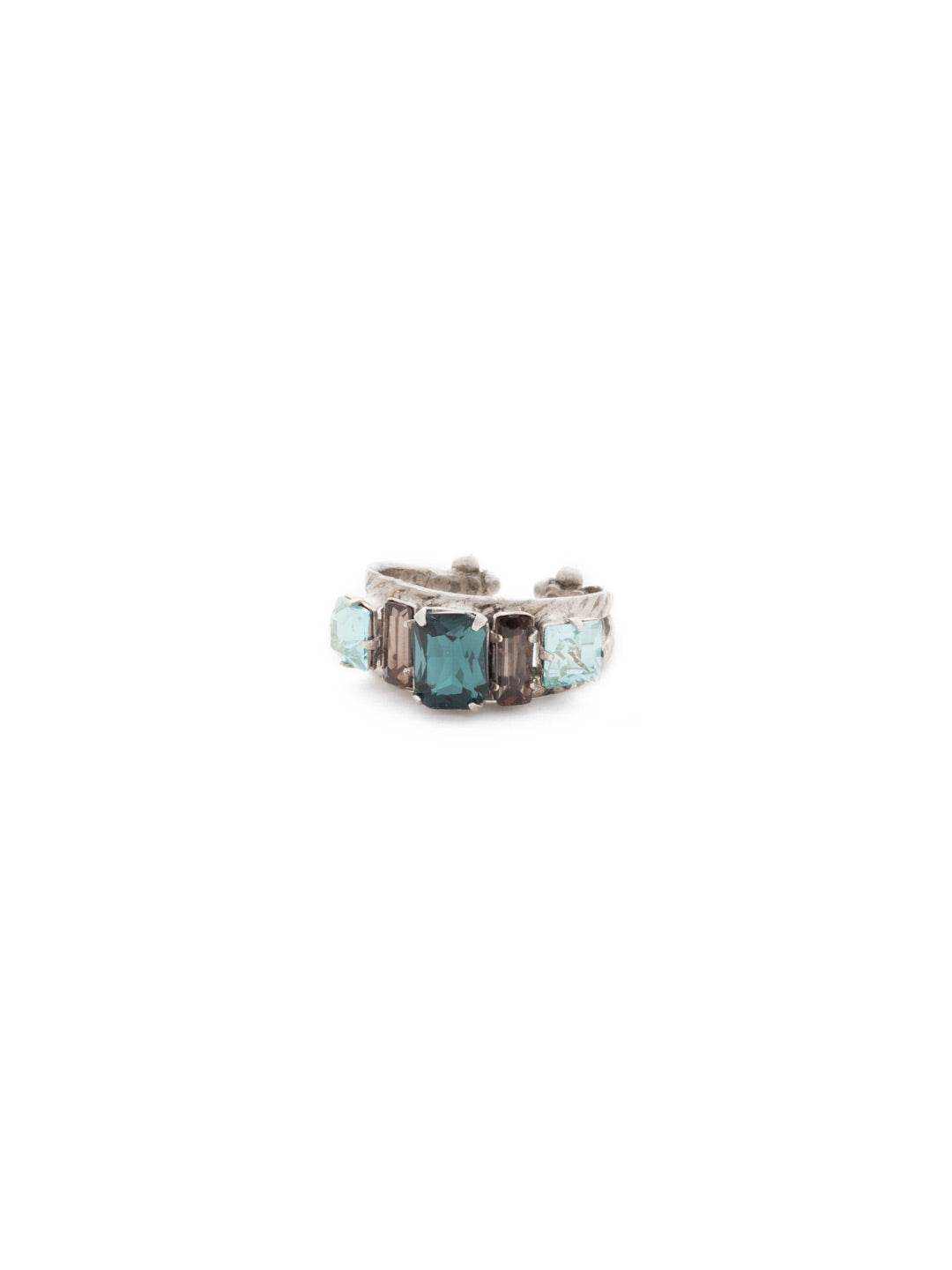 Geometric Crystal Double Band Cocktail Ring - RDA2ASBBR - <p>Emerald-cut, baguette, and square crystals all sit in a row on this geometric ring. A braided double band features a decorative metal design. Ring size: 7 (US) From Sorrelli's Blue Brocade collection in our Antique Silver-tone finish.</p>