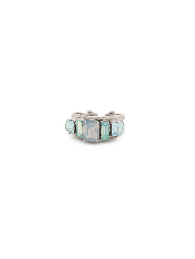 Geometric Crystal Double Band Cocktail Ring - RDA2ASTT - <p>Emerald-cut, baguette, and square crystals all sit in a row on this geometric ring. A braided double band features a decorative metal design. Ring size: 7 (US) From Sorrelli's Teal Textile collection in our Antique Silver-tone finish.</p>