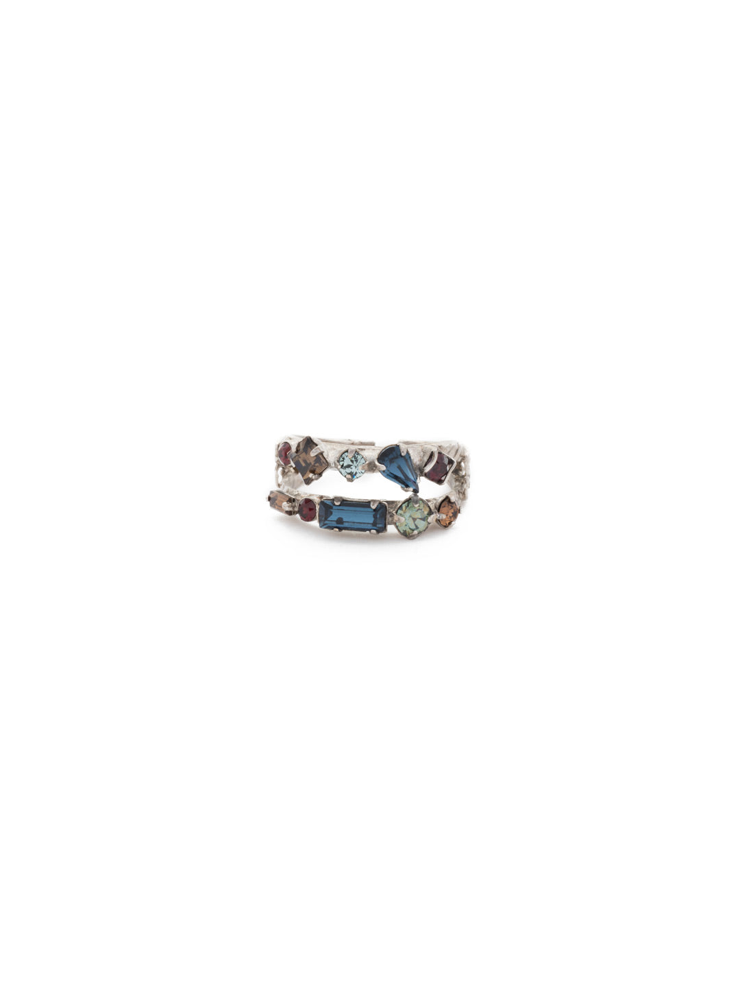 Delicate Multi-Cut Double Band Cocktail Ring - RDB4ASBBR - <p>Stacking made easy! This delicate, double banded design features rows of multi-cut crystals. Ring size: 7 (US) From Sorrelli's Blue Brocade collection in our Antique Silver-tone finish.</p>