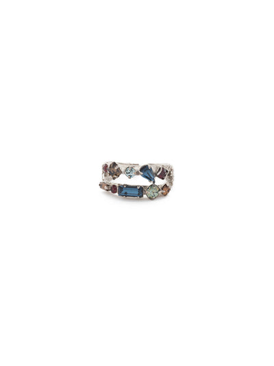 Delicate Multi-Cut Double Band Cocktail Ring - RDB4ASBBR - <p>Stacking made easy! This delicate, double banded design features rows of multi-cut crystals. Ring size: 7 (US) From Sorrelli's Blue Brocade collection in our Antique Silver-tone finish.</p>