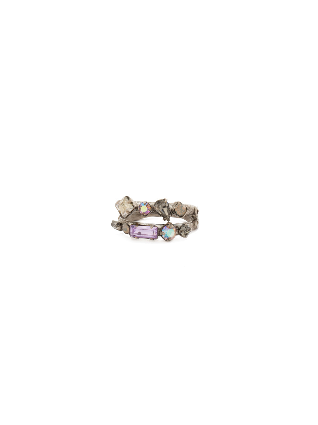 Delicate Multi-Cut Double Band Cocktail Ring - RDB4ASPUL - <p>Stacking made easy! This delicate, double banded design features rows of multi-cut crystals. Ring size: 7 (US) From Sorrelli's Purple Lotus collection in our Antique Silver-tone finish.</p>