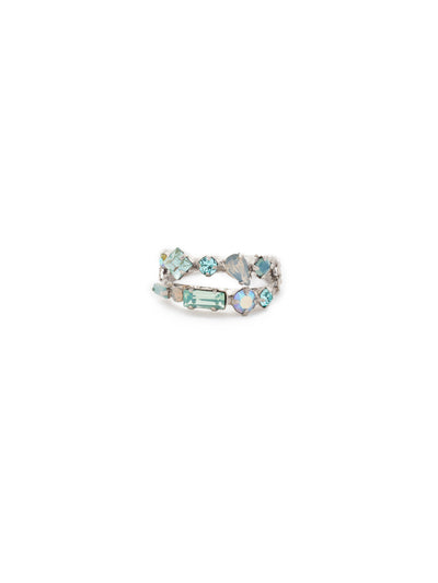 Delicate Multi-Cut Double Band Cocktail Ring - RDB4ASTT - <p>Stacking made easy! This delicate, double banded design features rows of multi-cut crystals. Ring size: 7 (US) From Sorrelli's Teal Textile collection in our Antique Silver-tone finish.</p>