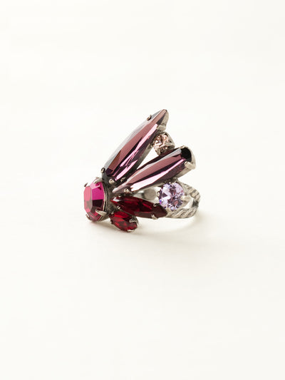 Crystal Wing Cocktail Cocktail Ring - RDB6ASPR - <p>Featuring elongated teardrop crystals that fan out from a oval crystal center, this dynamic ring will have you sparkling all night long! Ring size: 7 (US) From Sorrelli's Pink Ruby collection in our Antique Silver-tone finish.</p>