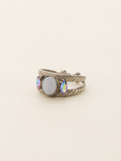 Semi-Precious and Crystal Cocktail Ring - RDE47ASAFV - <p>This ring features a semi-precious oval stone set between two navette crystals. Due to the nature of natural, semi-precious stones, variations in color and pattern may occur. These variations make each Sorrelli piece one-of-a-kind! Ring size: 7 (US) From Sorrelli's African Violet collection in our Antique Silver-tone finish.</p>