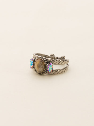 Semi-Precious and Crystal Cocktail Ring - RDE47ASSND - <p>This ring features a semi-precious oval stone set between two navette crystals. Due to the nature of natural, semi-precious stones, variations in color and pattern may occur. These variations make each Sorrelli piece one-of-a-kind! Ring size: 7 (US) From Sorrelli's Sand Dune collection in our Antique Silver-tone finish.</p>