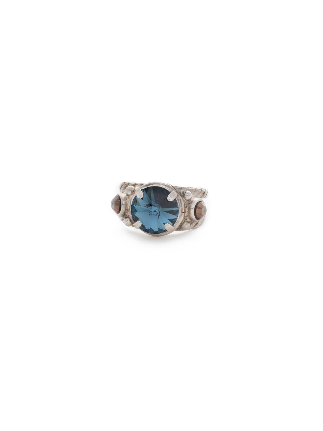 Radiant Round Cocktail Ring - RDG3ASBBR - <p>A large round crystal set on a textured ring band accompanied by petite round crystals for the perfect sparkle on any occasion! Ring size: 7 (US) From Sorrelli's Blue Brocade collection in our Antique Silver-tone finish.</p>